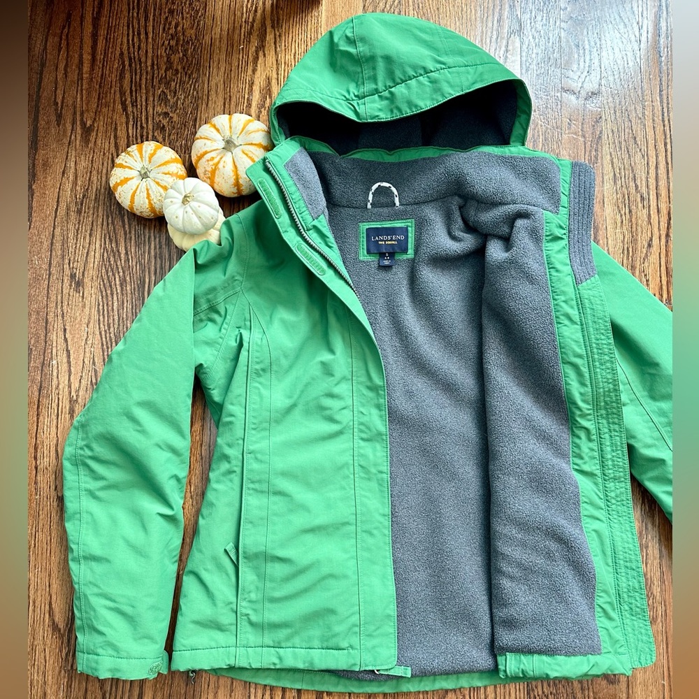 Women’s Lands’ End Squall Green Fleece Lined Jacket, Size Small (6-8)